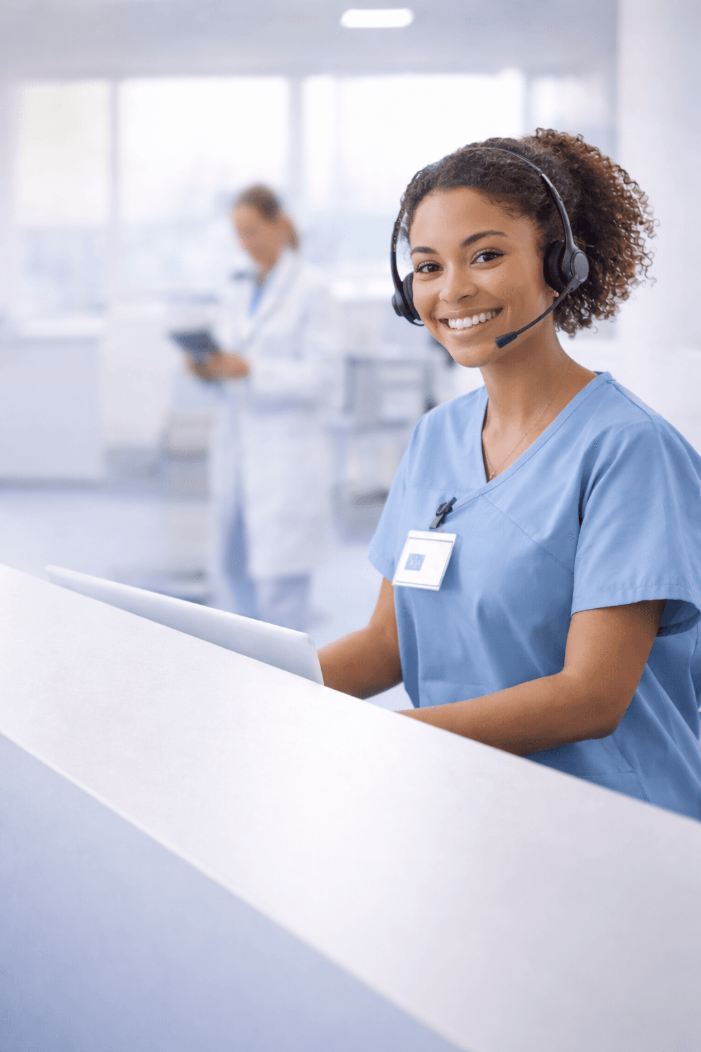 Healthcare front-desk dashboard showing answered calls, appointments, and reminders.